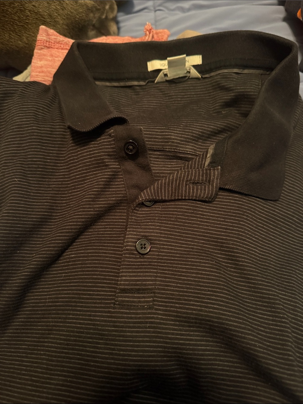 Calvin Klein Men's Black Polo with Subtle Gray Stripes